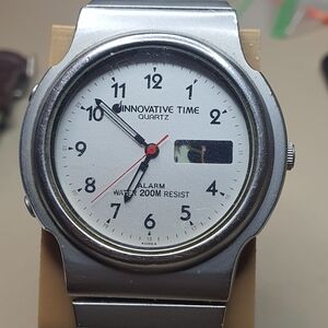 10/$20 Vtg Innovative Time Silver/White Analog/Digital Men's Watch